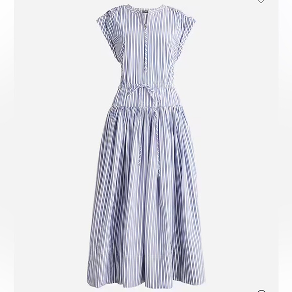 J. Crew Blue and White Drop Waist Midi Dress - Picture 1 of 5
